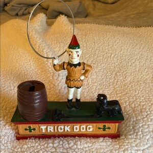 Vintage Trick Dog Coin Bank with Red and Green Accents